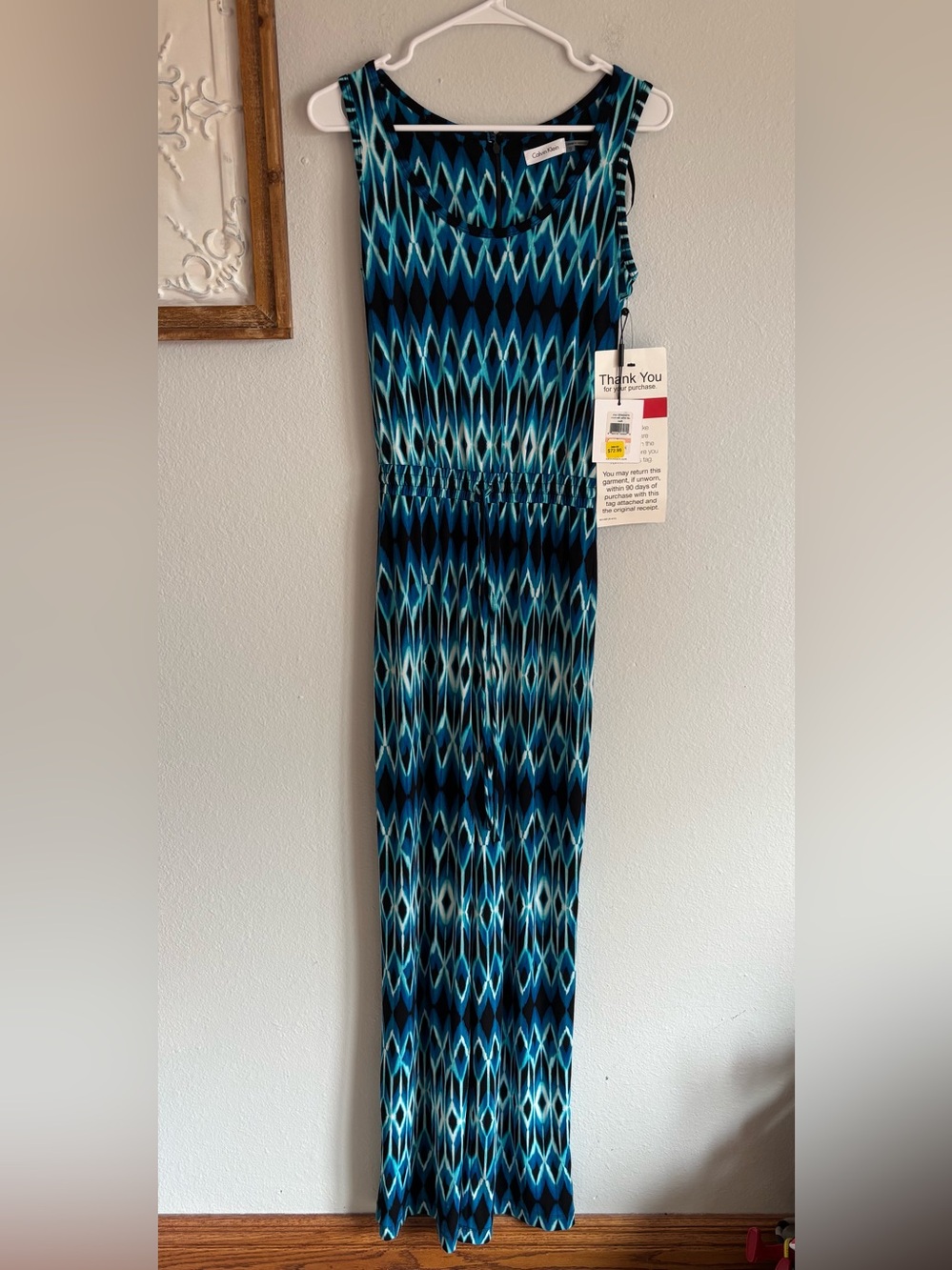 Calvin Klein Women’s Size 2 Sleeveless Blue printed Stretch Jumpsuit Summer NWT